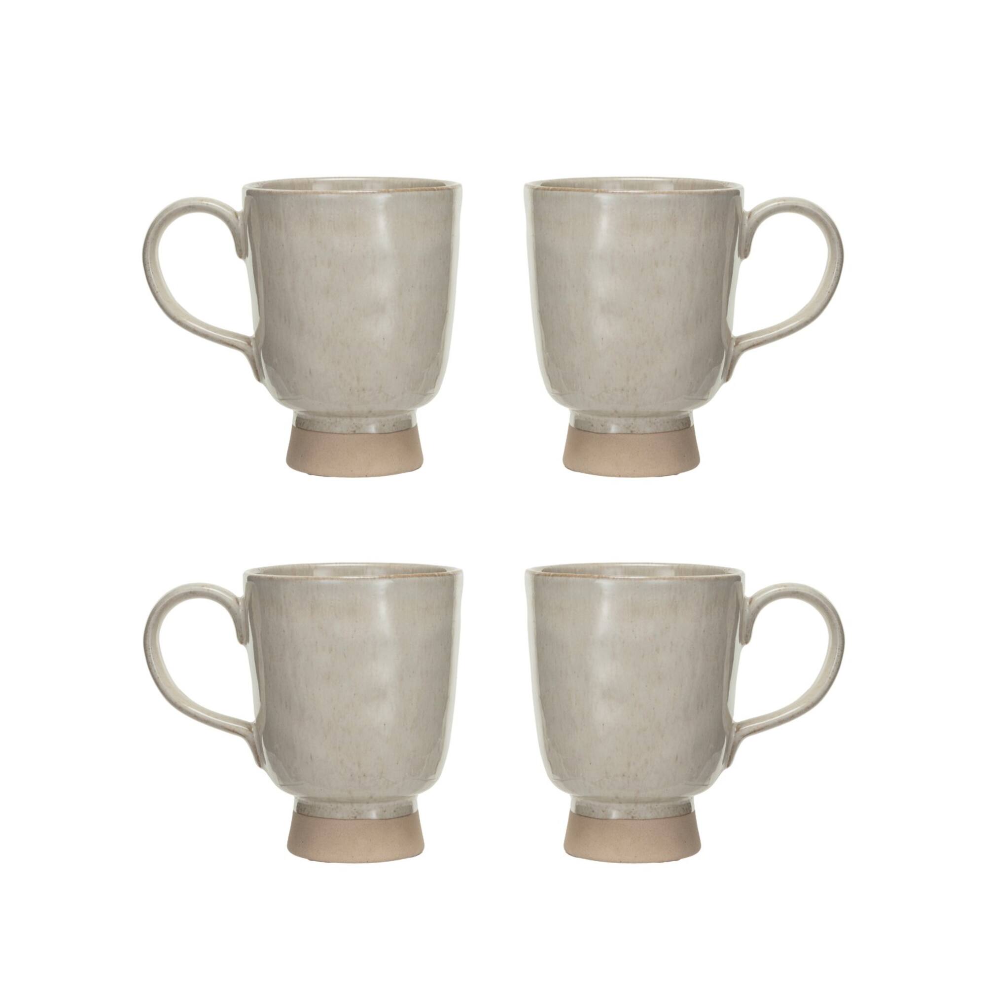 Hello Honey® 4.75" Cream Speckled Glaze Stoneware Footed Mug, 4ct.